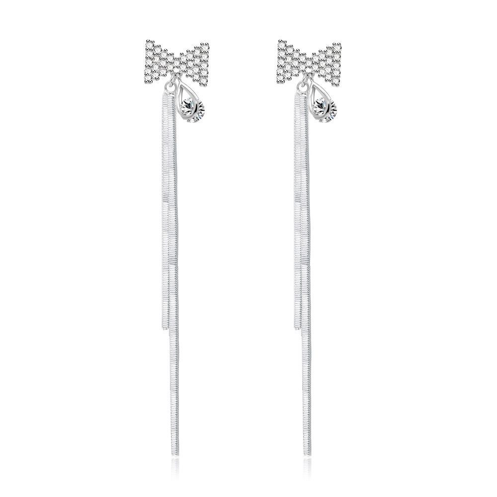 Bow Long Snake Chain Drop Earrings